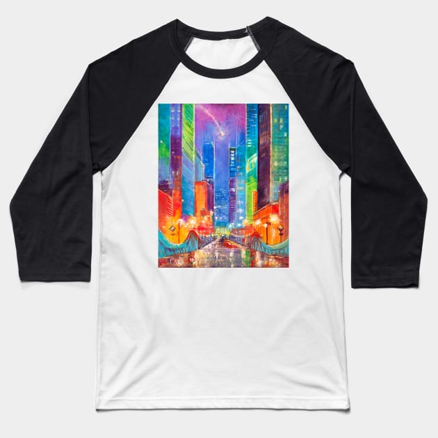 DuSable Bridge. Chicago at Night Baseball T-Shirt by NataliaShchip